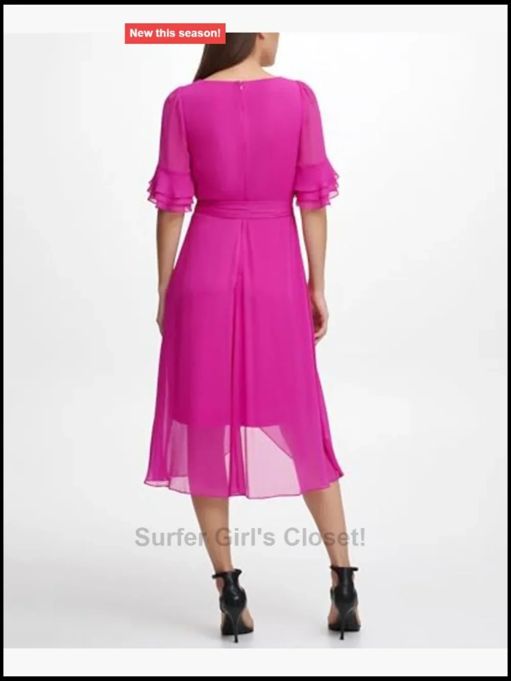 DKNY Ruffle Sleeve Surplice Tie Fit & Flare Midi Dress